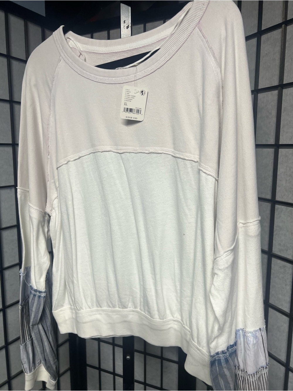 Free People White and Cream Mixed-Media Long Sleeve Top